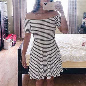 White Striped Off Shoulder Dress - Forever 21